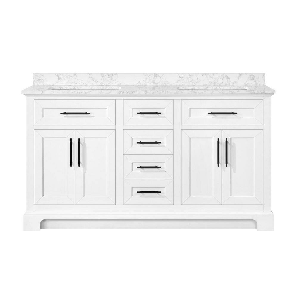 Home Decorators Collection Doveton 60 in. W x 19 in. D x 34.50 in. H Bath Vanity in White with White Cultured Marble Top Doveton 60W