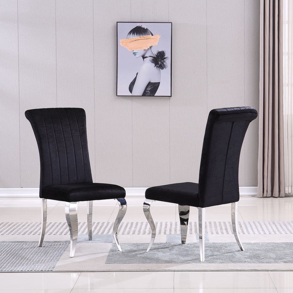 Modern Velvet Dining Chairs Set of 2  Upholstered Accent Armless Chairs with Stripe Backrest