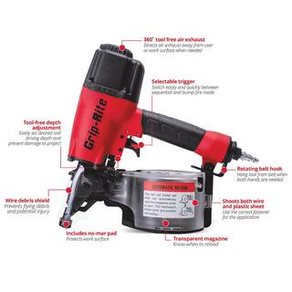 Grip-Rite 2-12 in. 15-Degree Wire and Plastic Collation Coil Siding Nailer GRTCS250