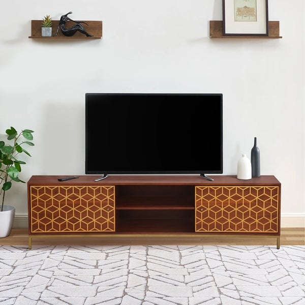 Kalyn 75 Inch Handcrafted TV Media Console Entertainment Center， Brown