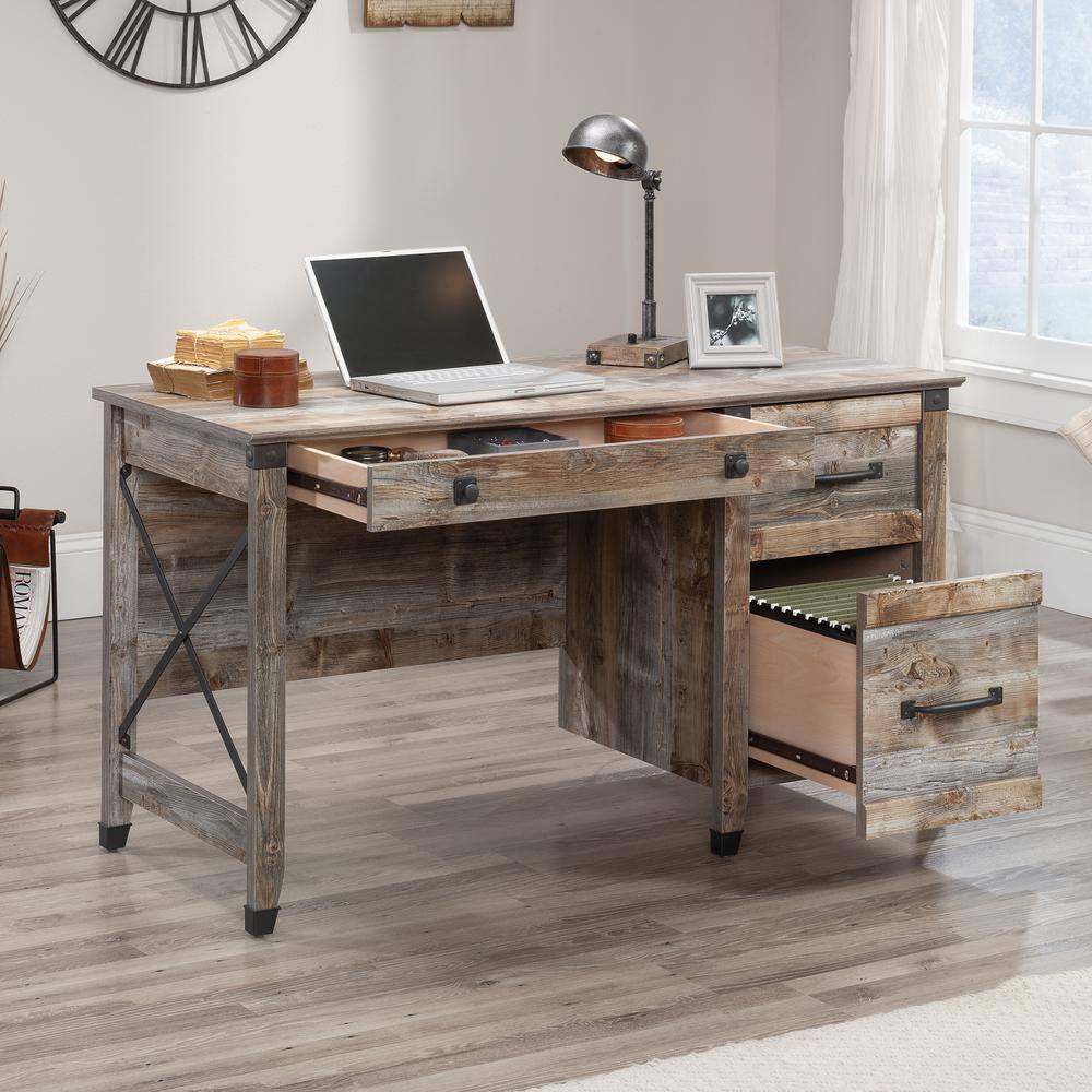 SAUDER Carson Forge 53.189 in. Rustic Cedar Computer Desk with File Storage 431581