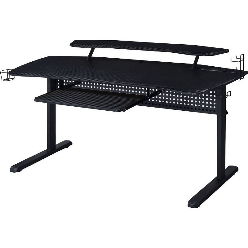 Gaming Table with USB Plugin and Headset Rack， Black