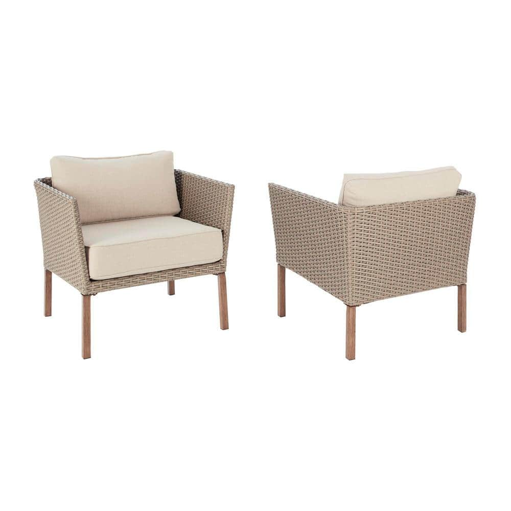 StyleWell Oakshire 2-Piece Wicker Outdoor Patio Deep Seating Set with Tan Cushions DQ629L