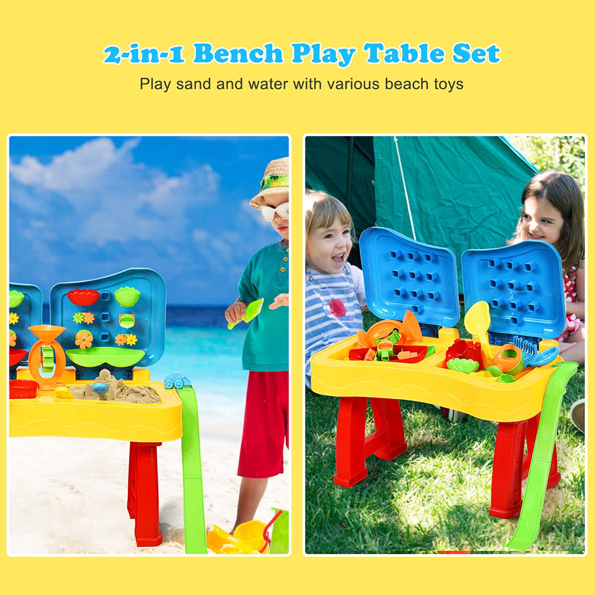 Costzon Kids Sand and Water Table, 2 in 1 Beach Play Activity Table with Cover