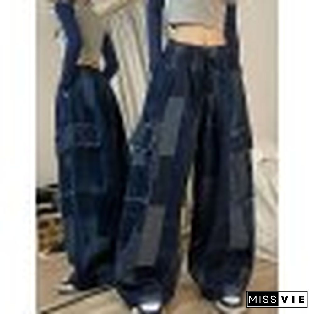 Vintage Blue Checkered Baggy Cargo Jeans