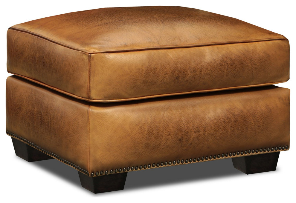 Valencia 100% Top Grain Hand Antiqued Leather Traditional Ottoman   Transitional   Footstools And Ottomans   by Hello Sofa Home  Houzz