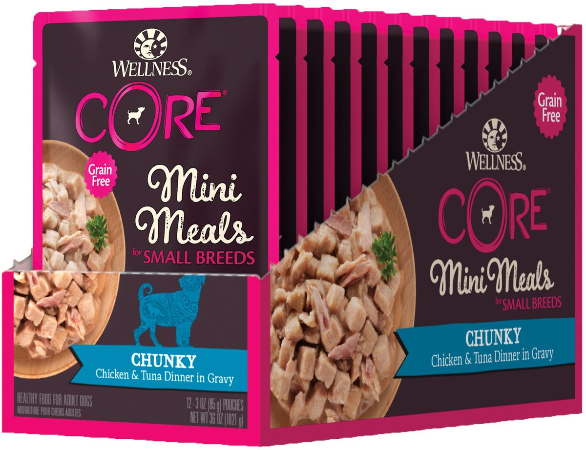 Wellness CORE Grain-Free Small Breed Mini Meals Chunky Chicken and Tuna in Gravy Dog Food Pouches