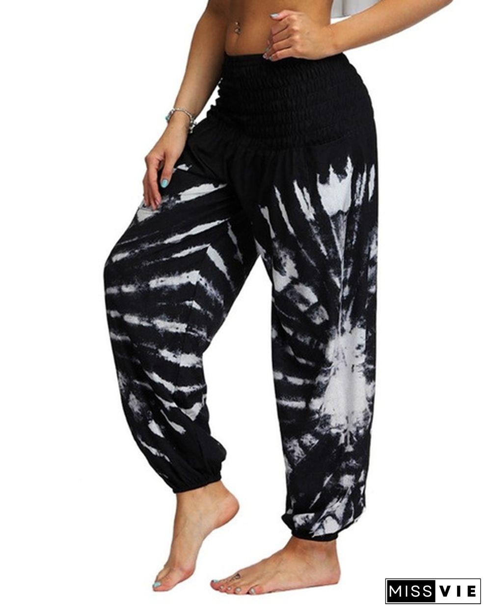 New Fashion Tie Dye Print Harem Hippie Pants for Womens Yoga Pants Wide Leg Comfy Elasticity High Waisted Loose Straight Lounge Running Workout Legging Home Clothes Pants Plus Size S-5XL