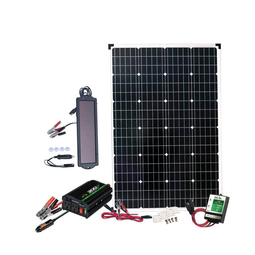 NATURE POWER 110-Watt Complete Solar Power Kit with Bonus 1.5-Watt Solar Trickle Charger Black Off Grid System 53115