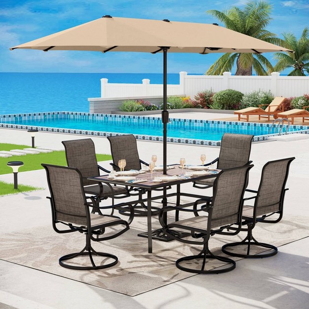 Umbrella Hole amp Steel Swivel Sling Arm Chairs Captiva Designs 6 piece Weather resistant