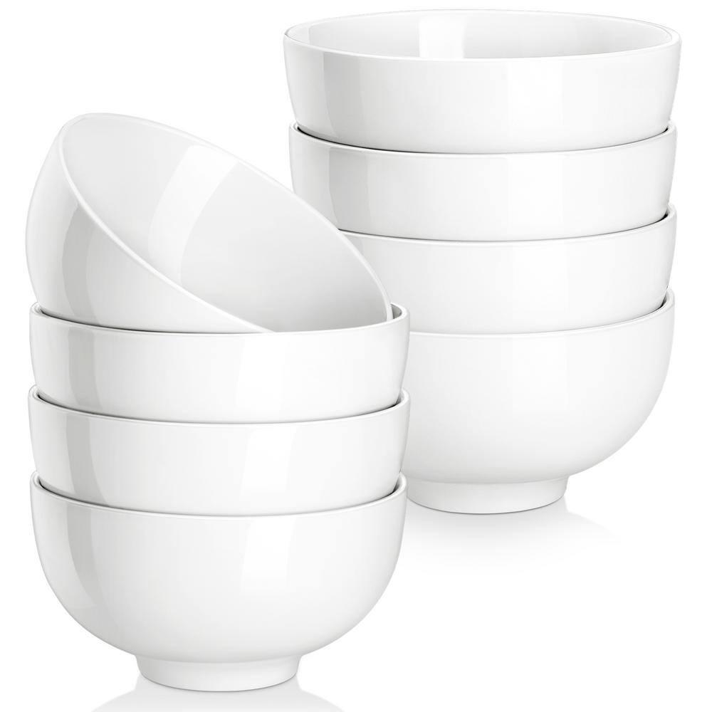 MALACASA 10 oz. 8-Pieces White Porcelain Bowls Set Serving Bowls for Ice Cream Cereal and Rice (Service for 8) REGULAR-002