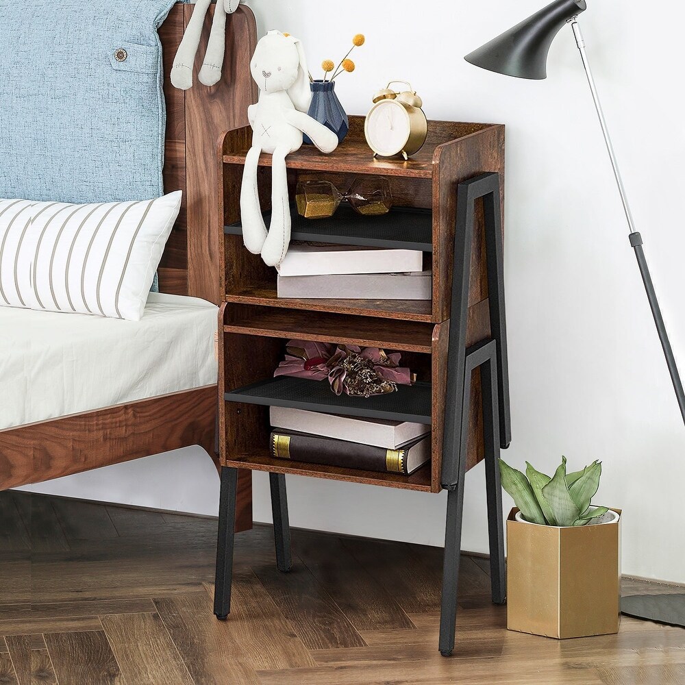 VECELO Mid Century Modern Nightstand with 3 Tier Storage Shelves  Set of 2 Nightstands