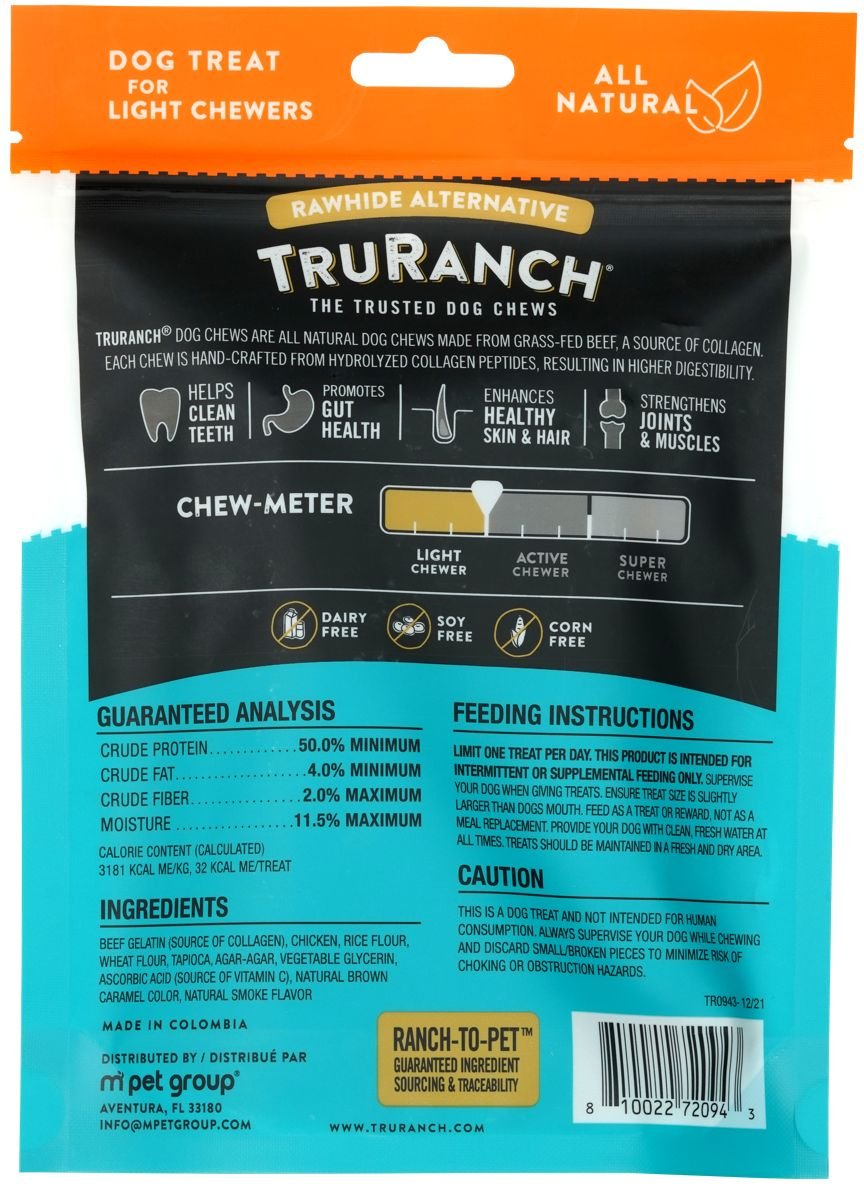 TruRanch Chicken Collagen Sticks Hard Chew Dog Treats， 5-in， 15 count