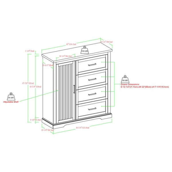 Middlebrook Groove Door 4-Drawer Wardrobe Armoire - - 33128351