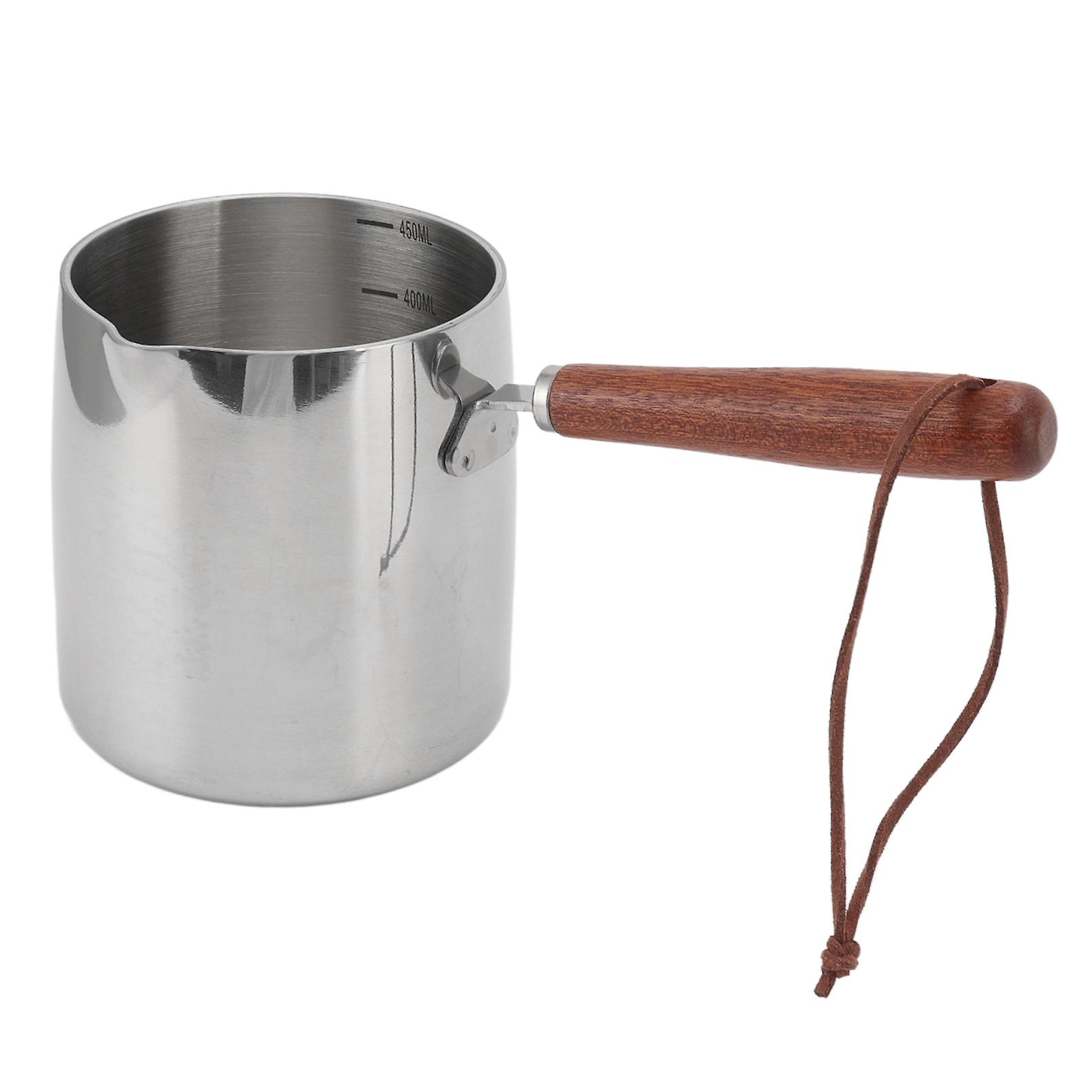 450ML Stainless Steel Butter Warmer Mini Butter Coffee Milk Pot Small Saucepan with Wooden Handle