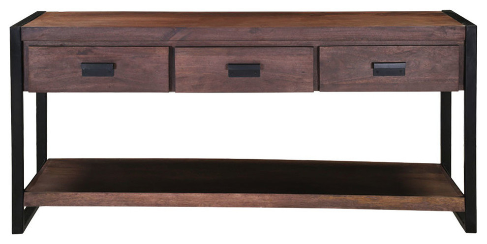 Modern Pioneer Mango Wood Industrial Hall Console Table w Drawers   Industrial   Console Tables   by Sierra Living Concepts Inc  Houzz