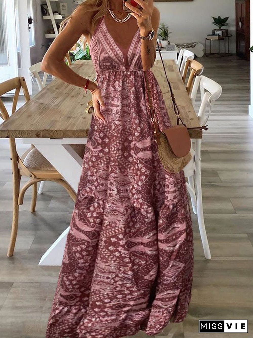 Women'S Dresses Bohemian Print Sling Sleeveless Dress