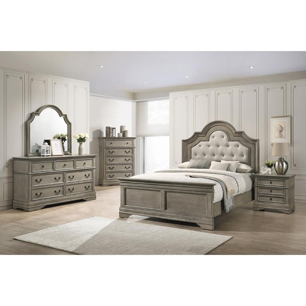 Wooden California King Bedroom Set in Wheat and Beige - - 36135680