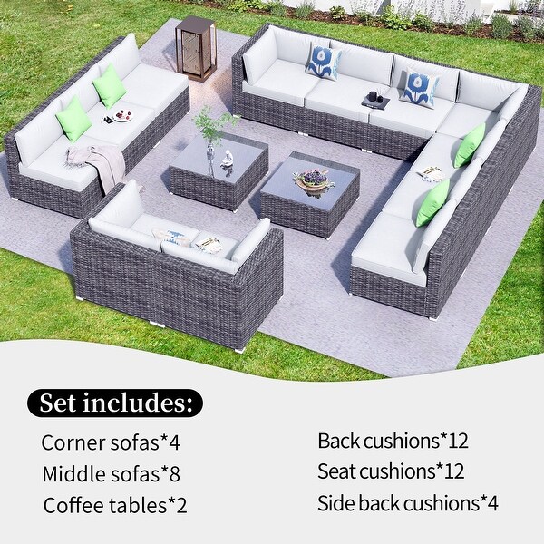 OVIOS 14piece Deep Seat Wicker Conversation Sectional Set with Glasstop Table