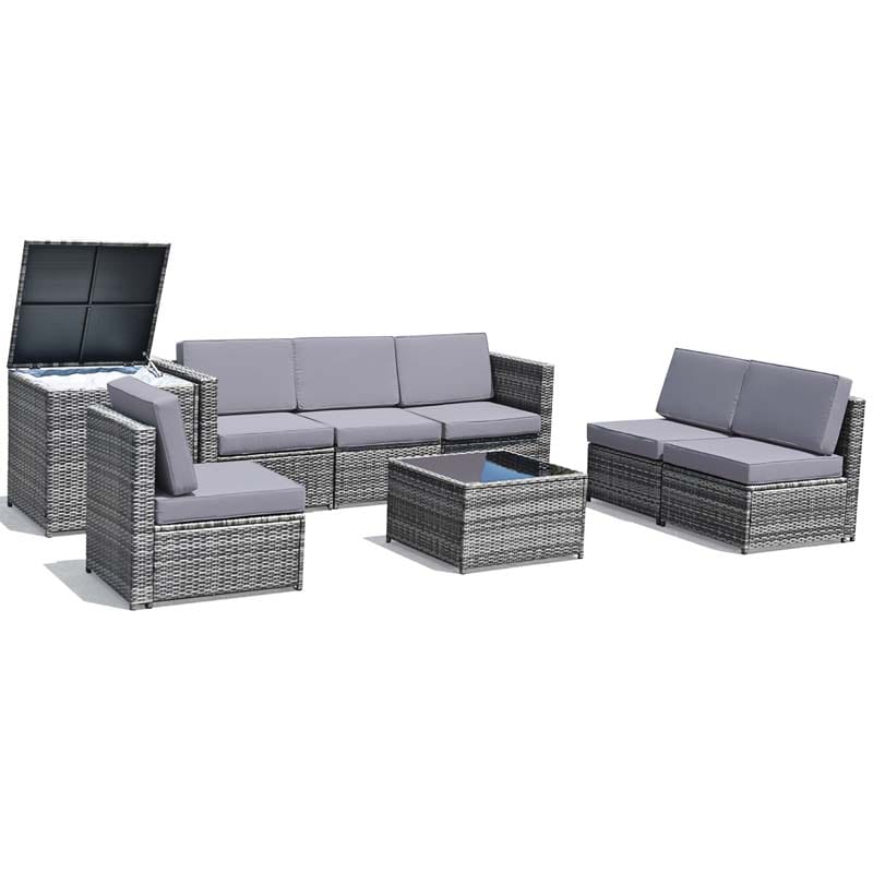 8 Pcs Rattan Patio Sectional Sofa Couch Set Outdoor Wicker Furniture Set with Storage Table & Cushions