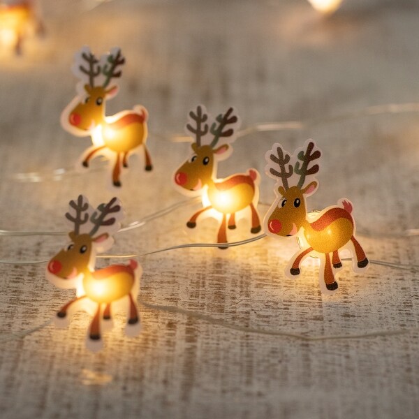 20Count LED Reindeer Micro Christmas Light Set 6ft Clear Wire