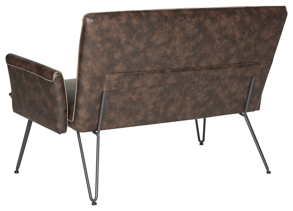 Mid Century Modern Loveseat Settee  Metal Legs  ampPU Leather Seat  Antique Brown   Midcentury   Loveseats   by Decor Love  Houzz