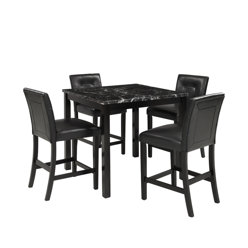 5 Pc Kitchen Table Set  Counter Height Dining Table Set with 4 PU Leather Upholstered Chairs  Faux Marble Top  Solid Wood Frame