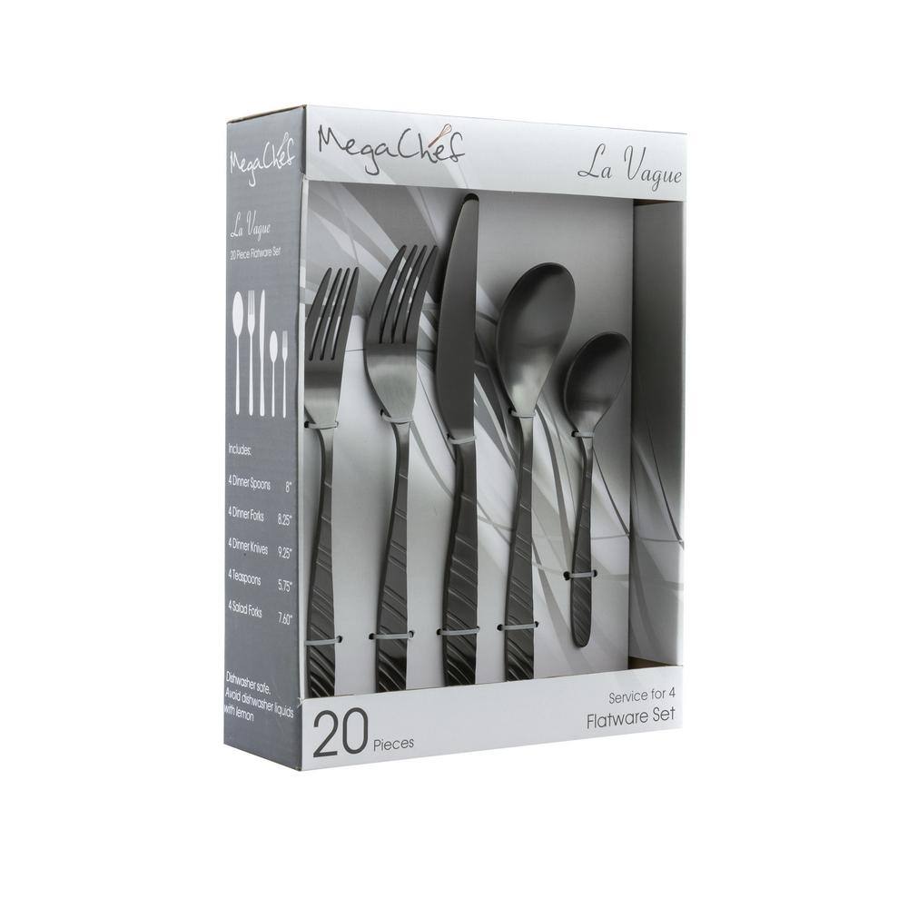 MegaChef La Vague 20-Piece Matte Black Stainless Steel Flatware Set (Service for 4) 985112466M