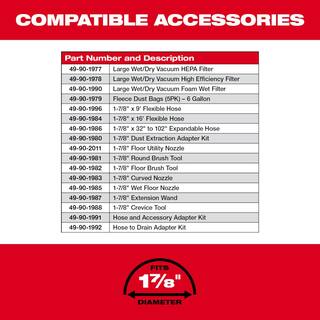 MW M18 FUEL 6 Gal. Cordless WetDry Shop Vacuum WFilter Hose Accessories and M18 8.0 Ah Battery and Rapid Charger Kit 0910-20-48-59-1880