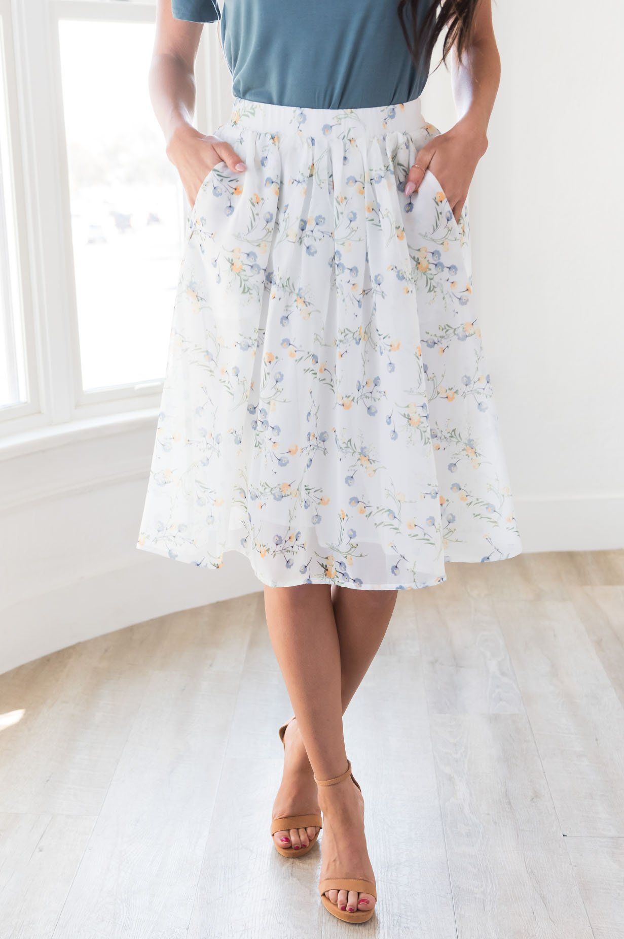 Blue & Yellow Poppy Chiffon Skirt