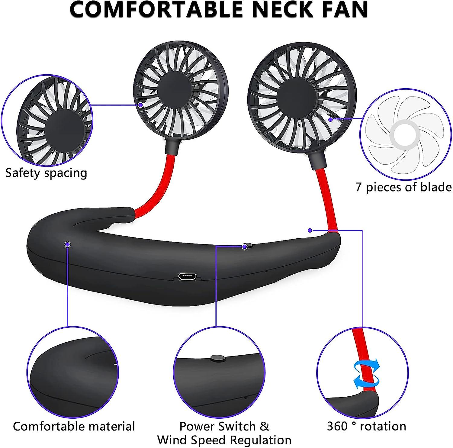 Portable Neck Fan Usb Neck Hang Fan Hand Free Personal Mini Lazy Person Fan 360 Degree Rotation Cooling Handheld Wearable Suitable Fan For Office Hous