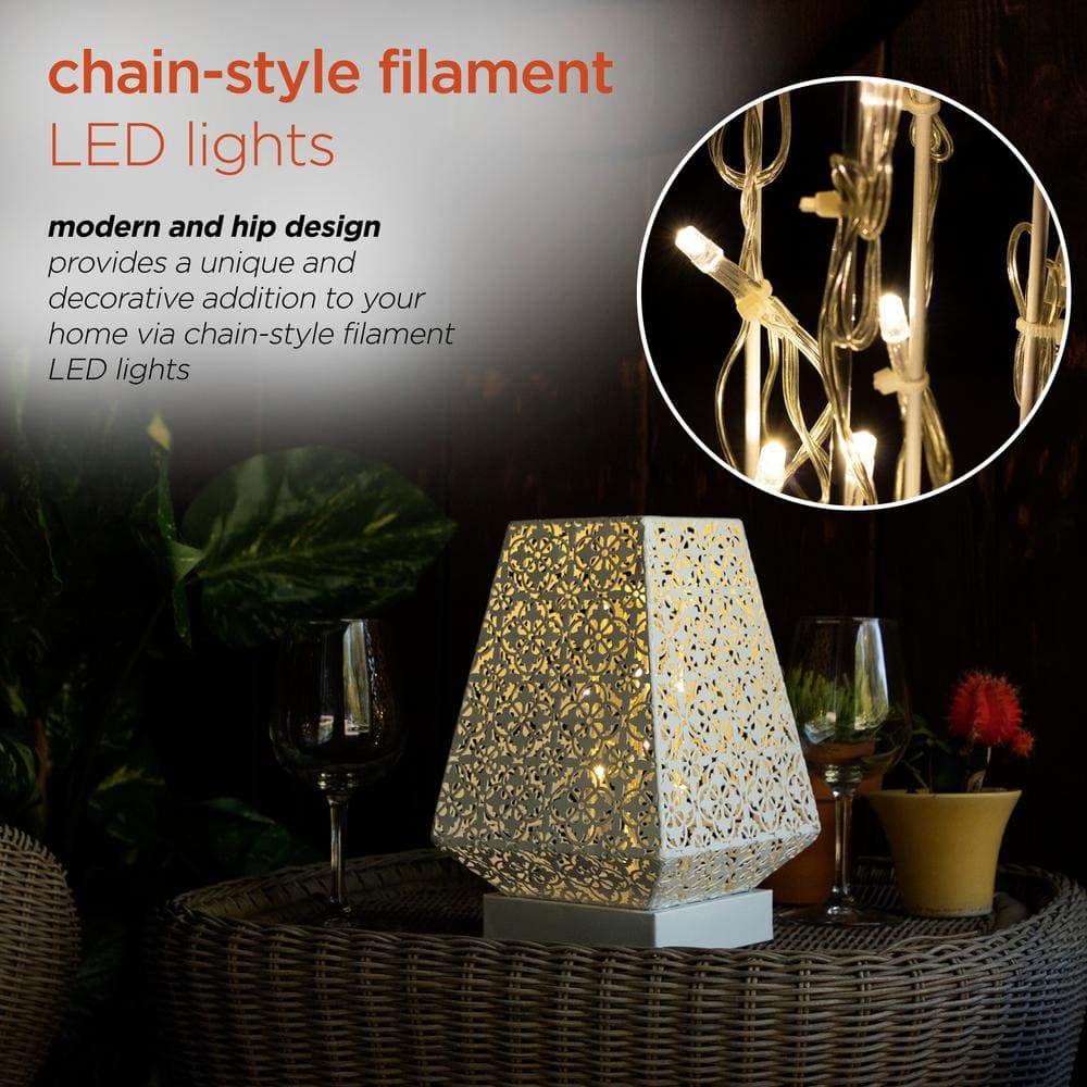 Alpine Corporation 10 in. Tall White Tabletop Lamp with Chain Style ment LED Lights LGB104M-WT