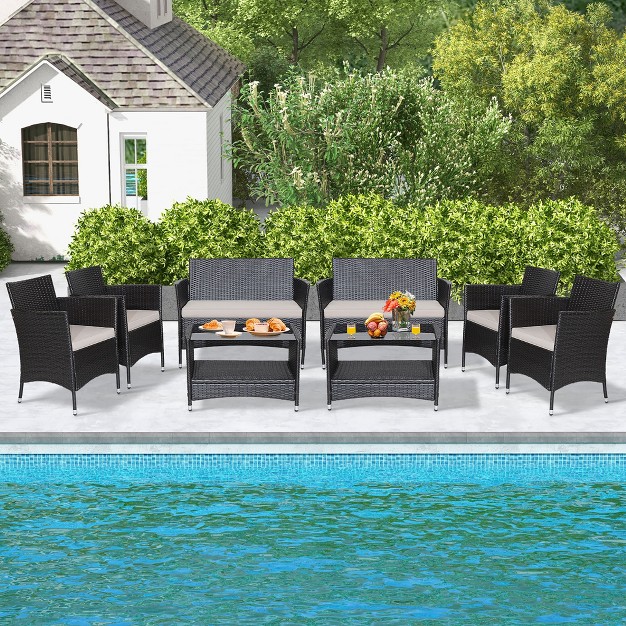 Tangkula 8pcs Outdoor Sofa Set Patio Rattan Wicker Conversation Set W Coffee Table