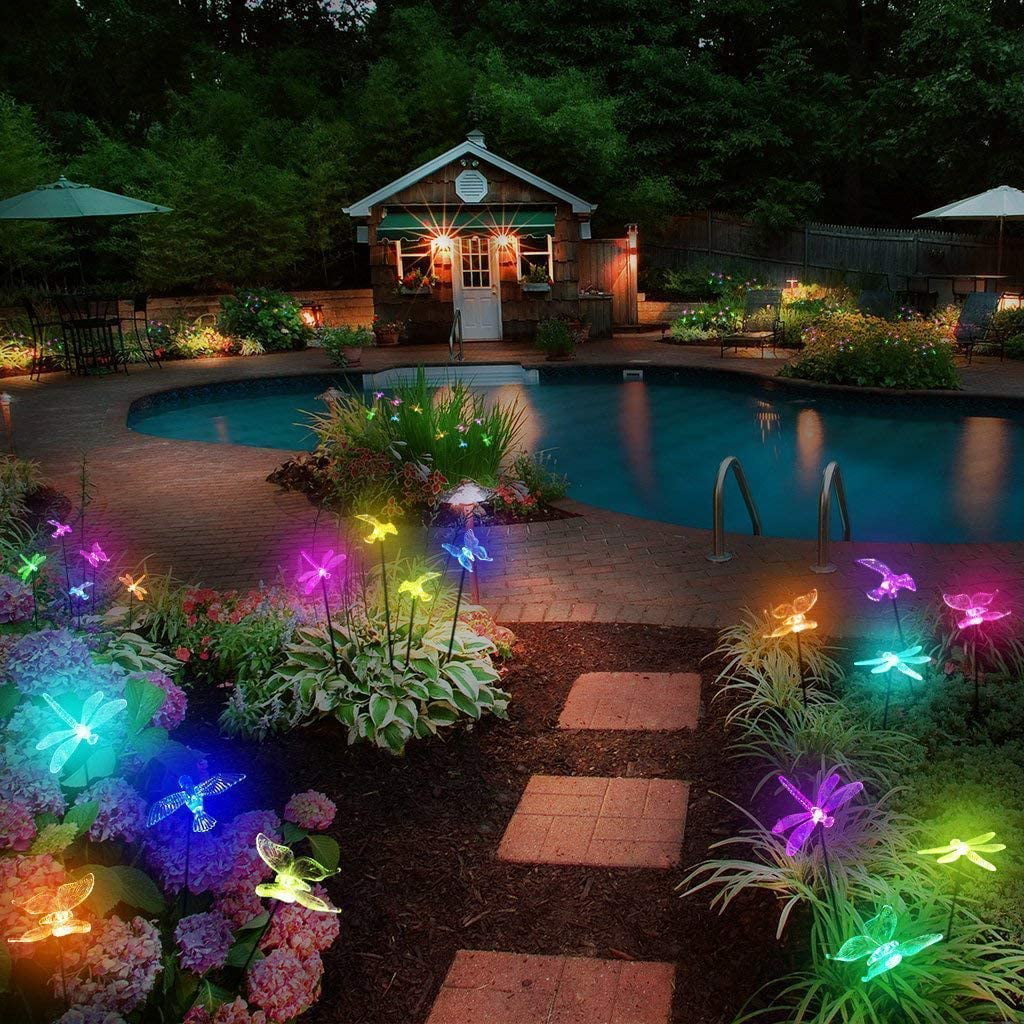 Garden Solar Lights Outdoor, 6-pack Solite Figurine Stake Light, Multi-Color Changing Decorative Landscape Lighting LED Hummingbird Butterfly Dragonfly for Patio Lawn Yard, Auto On/Off Dusk to Dawn