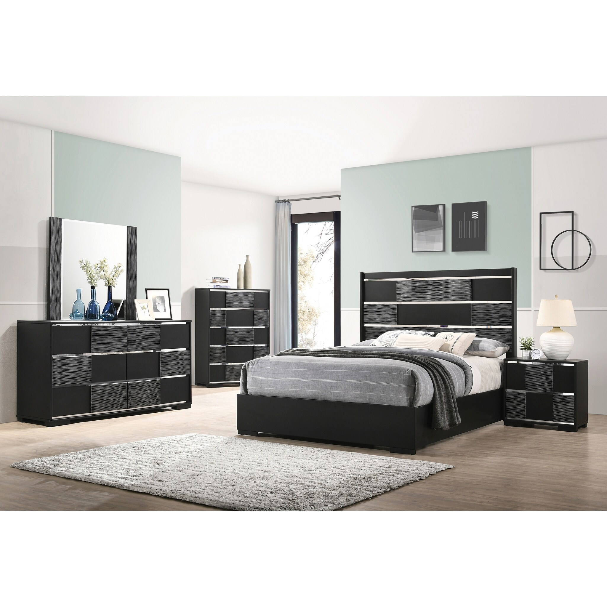 Terrence Black 2-piece Geometric Queen Bedroom Set with Dresser - - 35028992