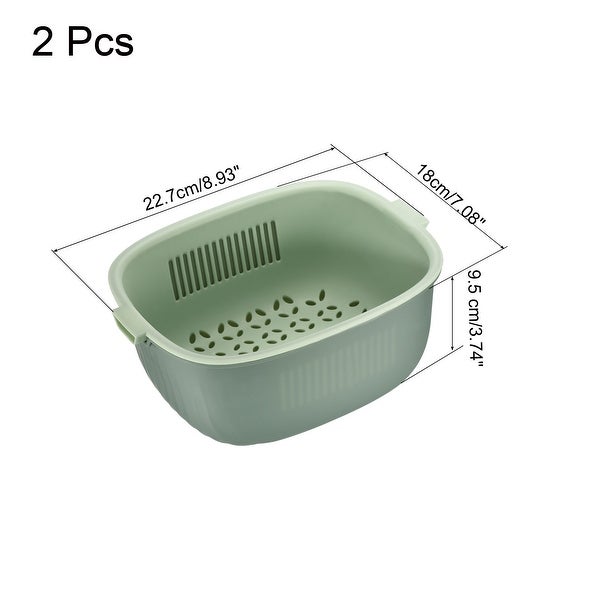 2PCS Kitchen Food Strainer Bowl Plastic Double Layered Drain Basket - 22.7 x 18 x 9.5 cm