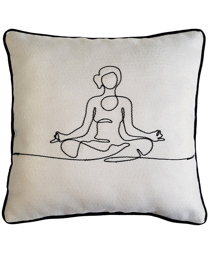 Edie@Home Namaste Line Work Embroidered Decorative Pillow， 12