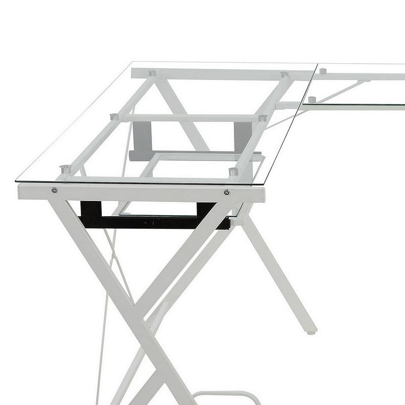 Computer Desk with Glass Top and CPU Holder， White