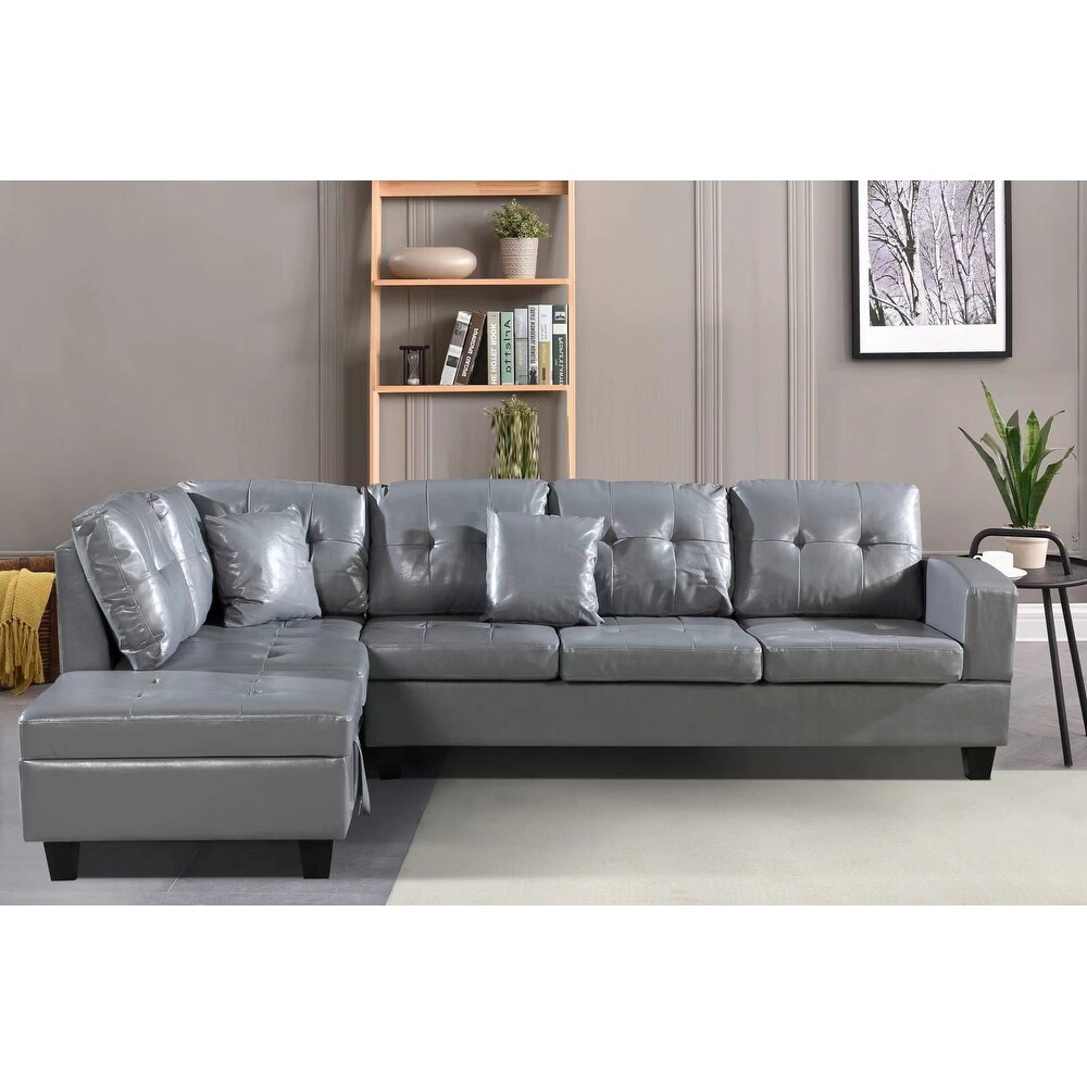 Modern Faux Leather Chaise Sectional Sofa Set with Storage and Foldable Backrest Easy to Clean and Durable