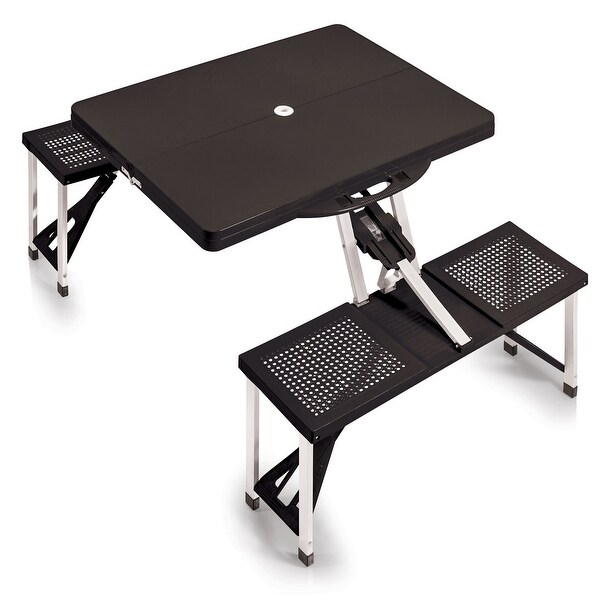 Picnic Time Black Portable Folding Table with Seats