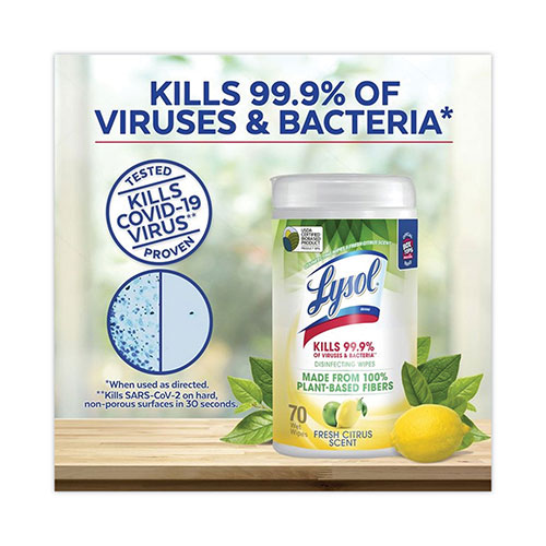 Reckitt Benckiser Lysol Disinfecting Wipes II Fresh Citrus | 7 x 7.25， 70 Wipes