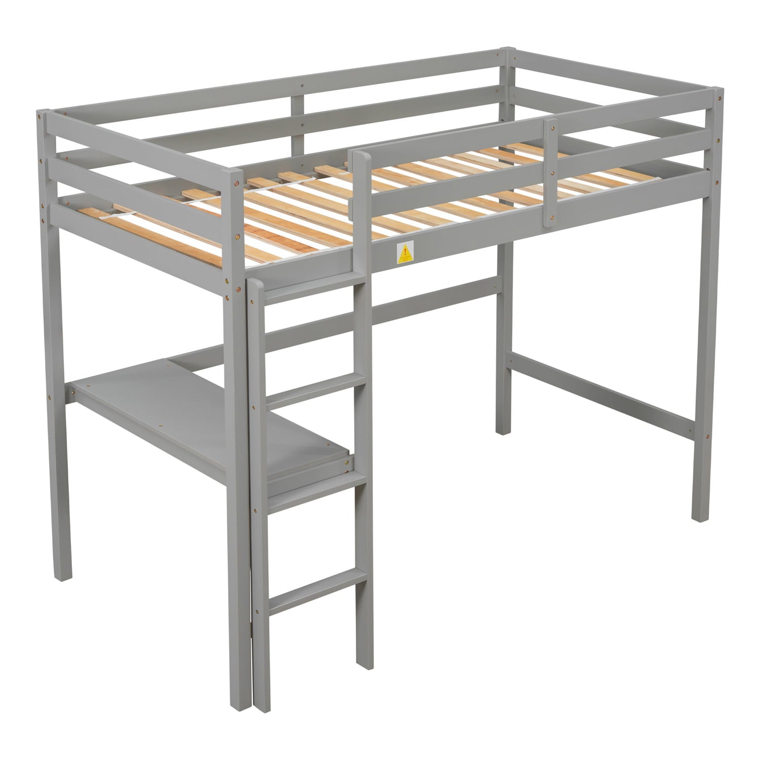 SYNGAR Twin Loft Bed Frame, Solid Pine Wood Twin Loft Bunk Bed Frame with Ladder for Boys Girls Teens Adults, No Box Spring Needed, Gray