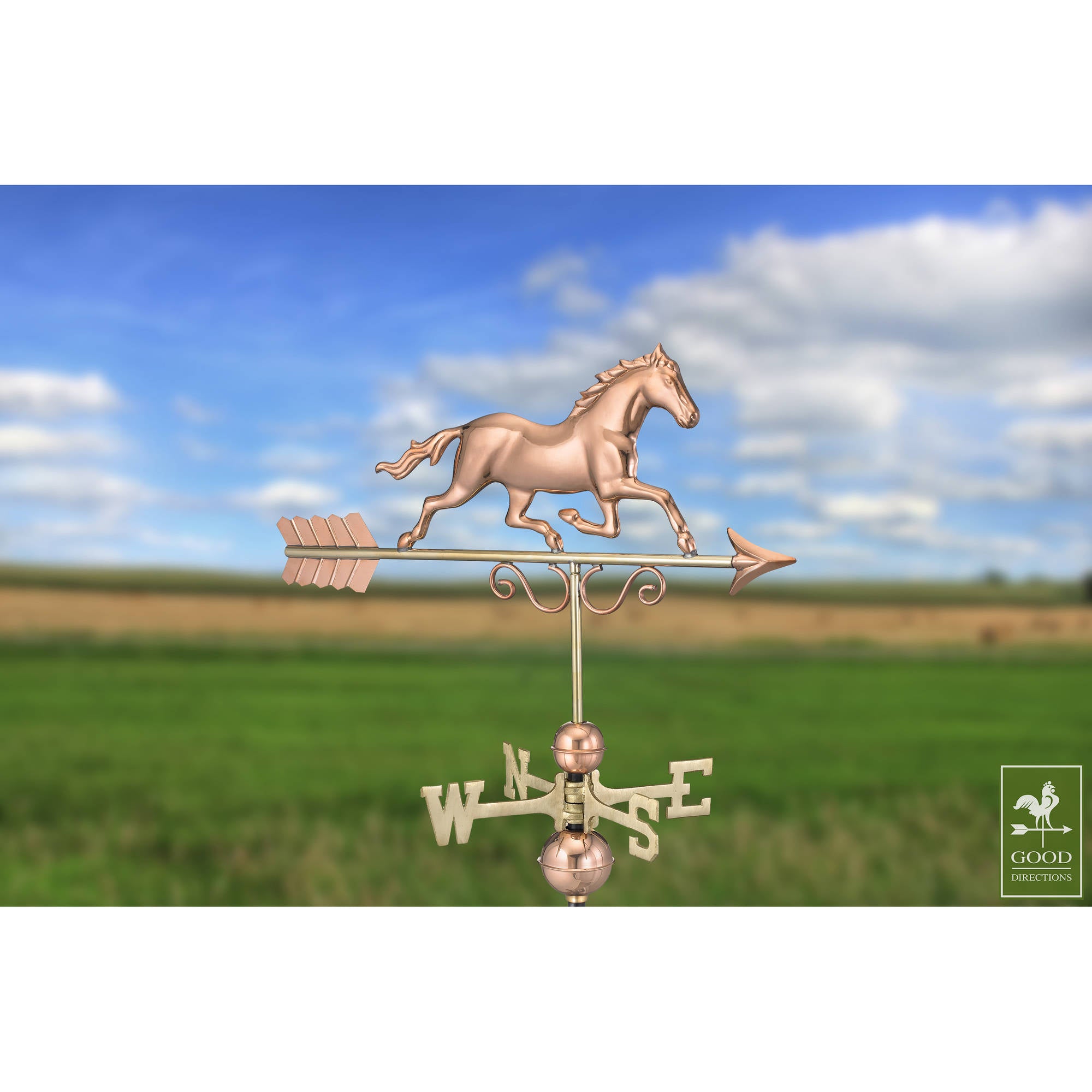 Good Directions Galloping Horse Weathervane， Polished Copper - 24