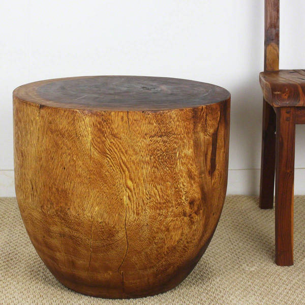 Haussmann Handmade Eco Wood Oval Drum Table 20 in D x 18 in H Walnut Oil