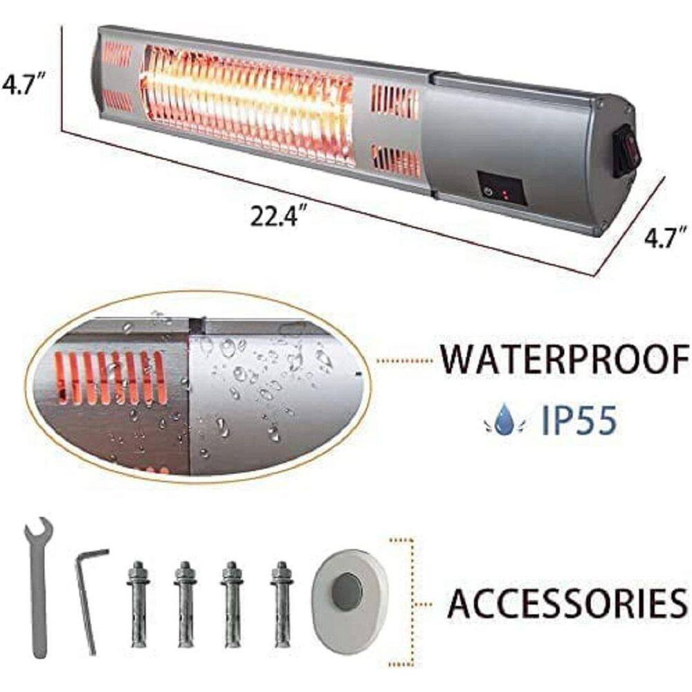 1500-Watt Super Quiet Wall-Mounted Sliver Electric Heaters with Remote Control AM1121C-207