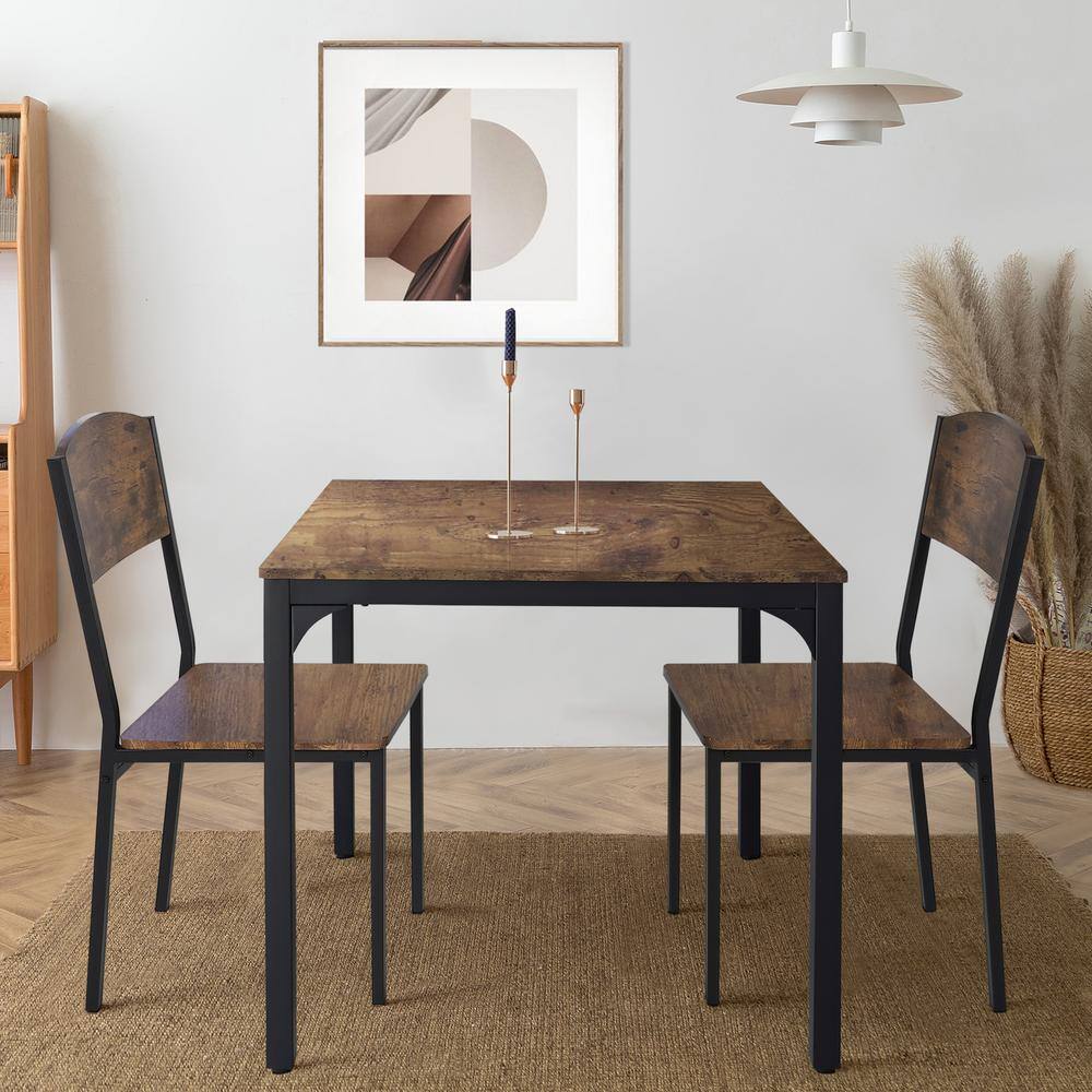 VEIKOUS 3-Piece Metal and Wooden Dining Table Set with 2 Side Chairs HP0403-02