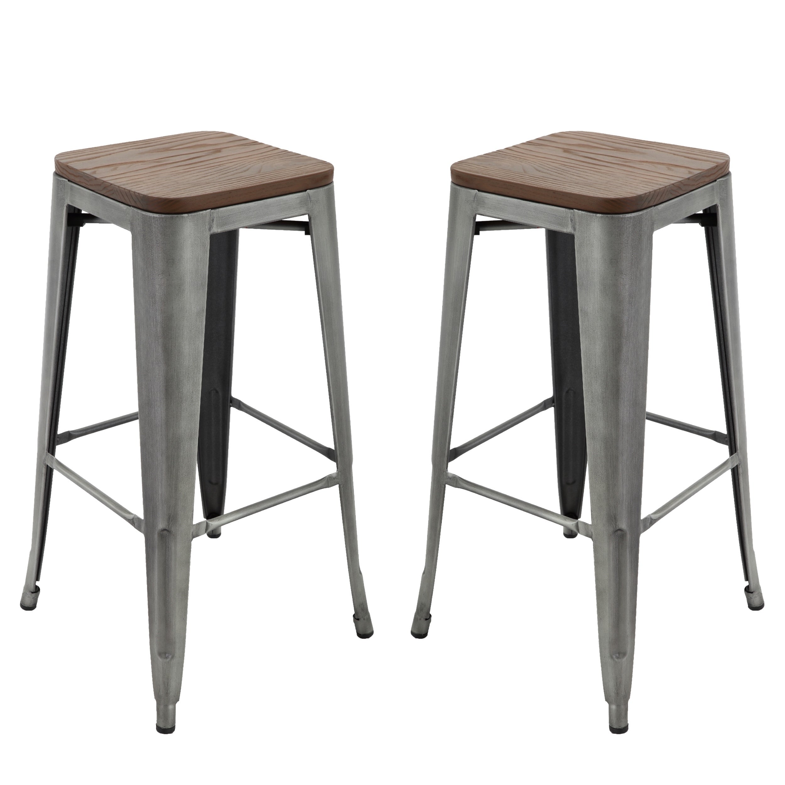 Carbon Loft Borelli Elm Wood/ Brushed Grey Metal 30-inch Bar Stools (Set of 2)