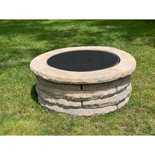 Nantucket Pavers Ledgestone 47 in. x 18 in. Round Concrete Wood Fuel Fire Pit Ring Kit Tan Variegated 72014