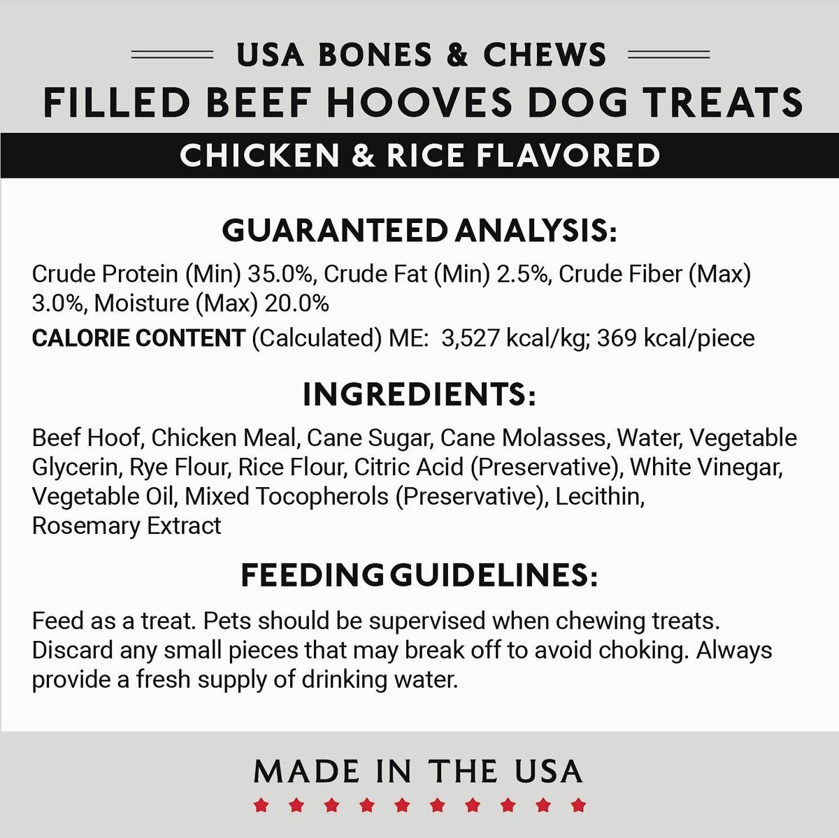 Bones and Chews Made in USA  Chicken and Rice Flavored Filled Beef Hooves Dog Treats