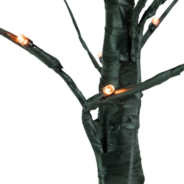 Led Lighted Black Weeping Halloween Twig Tree Orange Lights